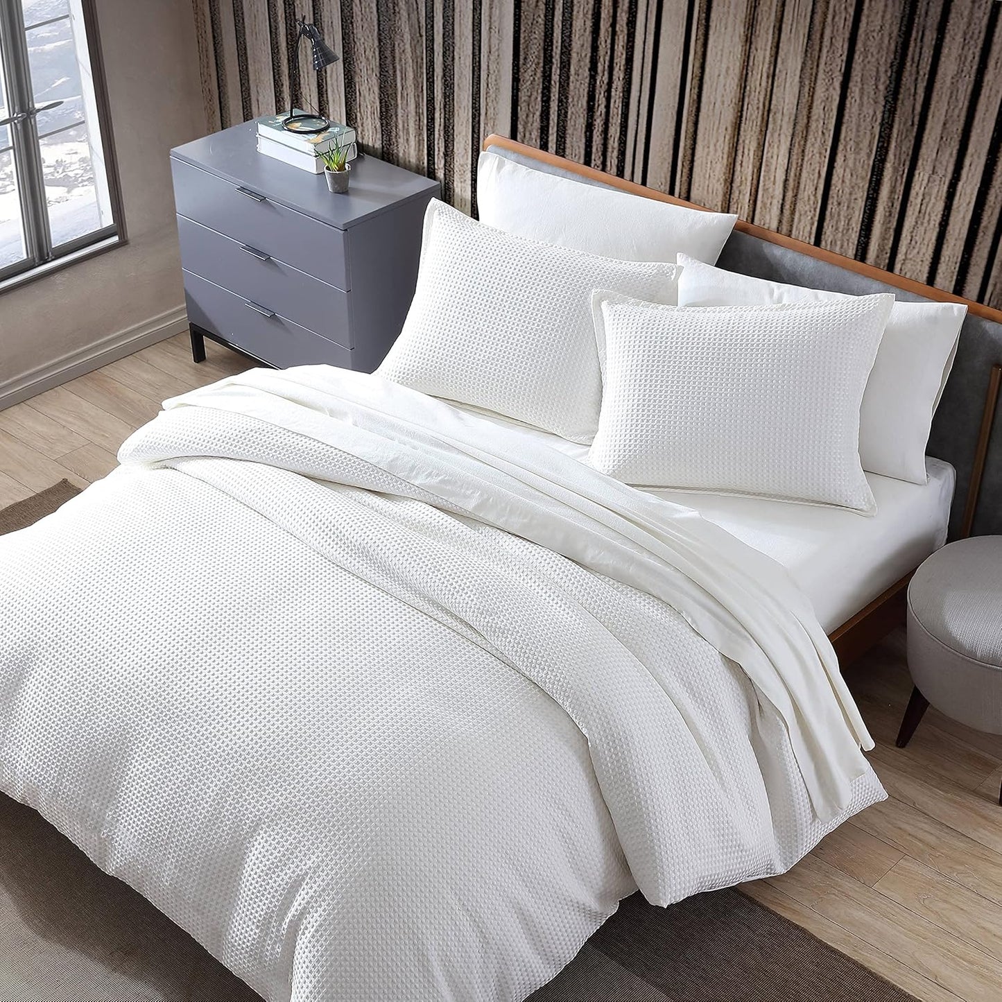 Violet Linen French Solid Waffle Pattern Bedding Duvet Cover Set