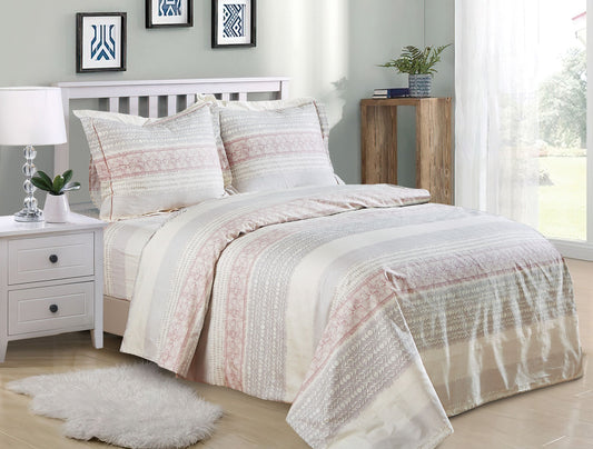 French Cream Rose Stripes Pattern Bedding Duvet Cover Set