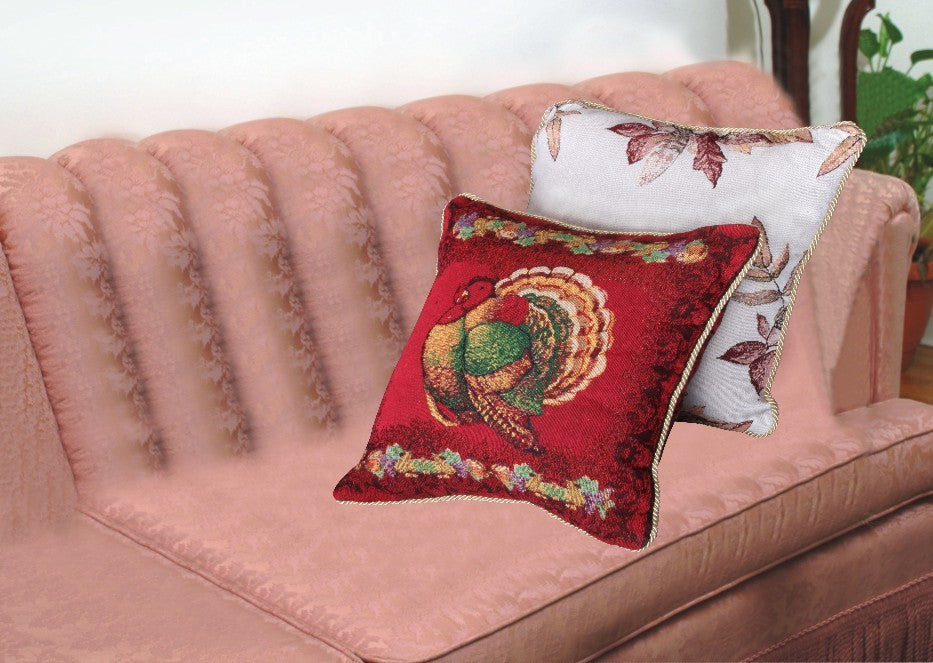 Happy Thanksgiving - Fall Harvest Tapestry Pattern Decorative Accent Throw Pillow
