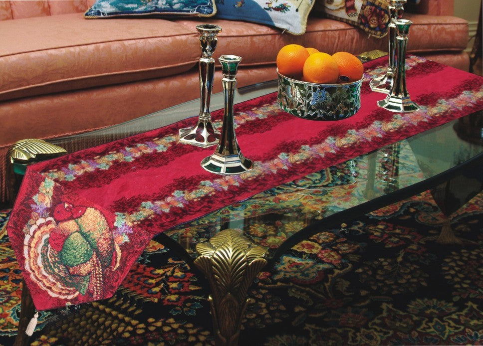 Happy Thanksgiving - Fall Harvest Tapestry Pattern Decorative Table Runner