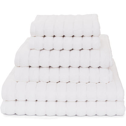 Violet Linen Ribbonette Ribbed Wavy Striped Pattern 6 Piece Towel Set, 2 Bath Towels 2 Hand Towels 2 Bath Towel Sheets