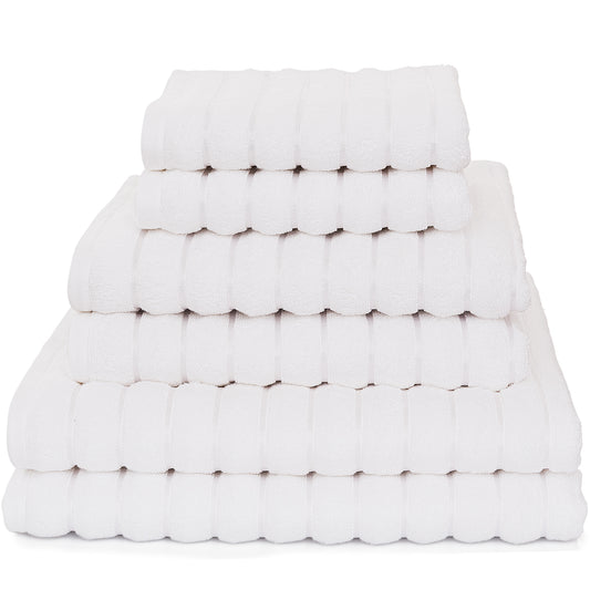 Violet Linen Ribbonette Ribbed Wavy Striped Pattern 6 Piece Towel Set, 2 Bath Towels 2 Hand Towels 2 Bath Towel Sheets