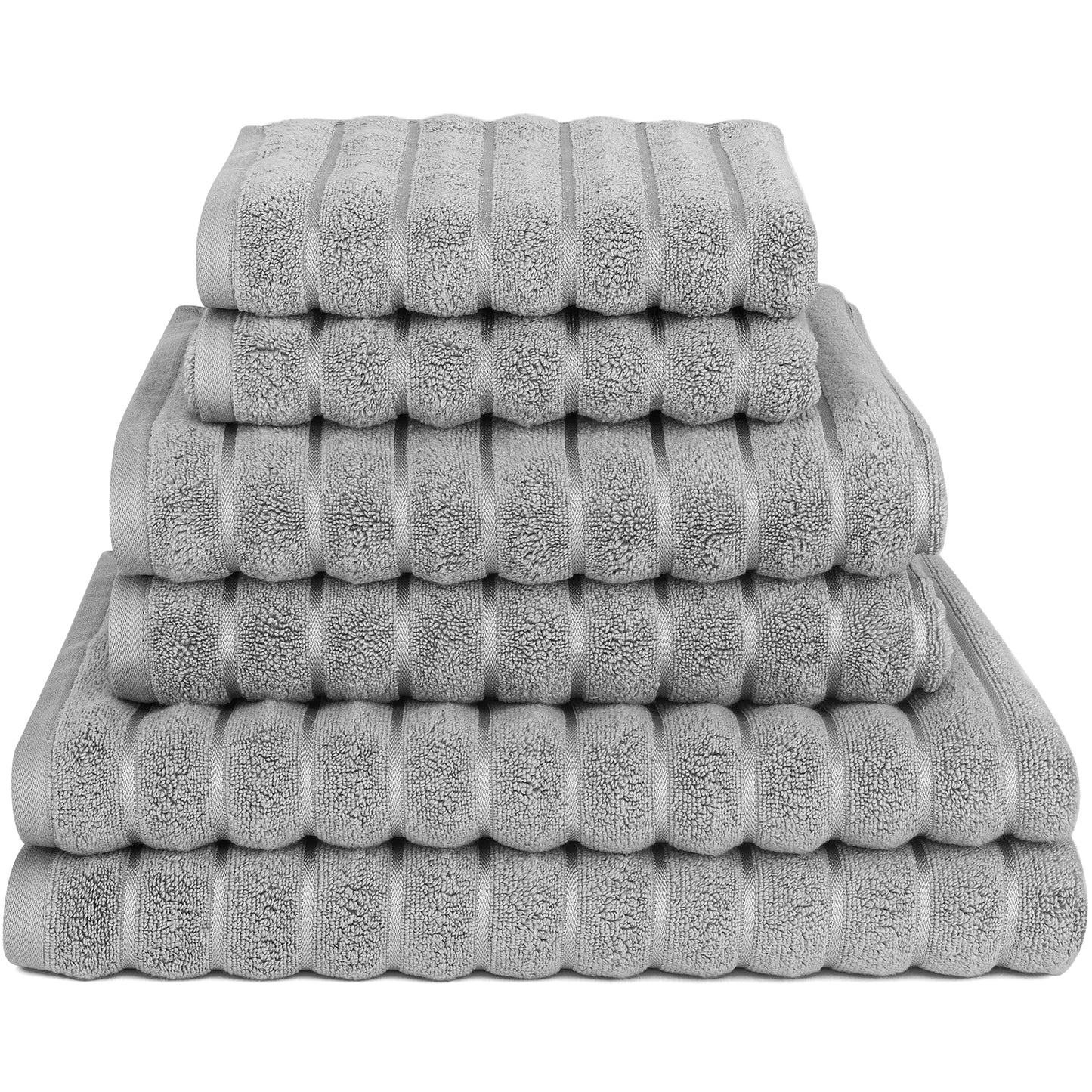 Violet Linen Ribbonette Ribbed Wavy Striped Pattern 6 Piece Towel Set, 2 Bath Towels 2 Hand Towels 2 Bath Towel Sheets