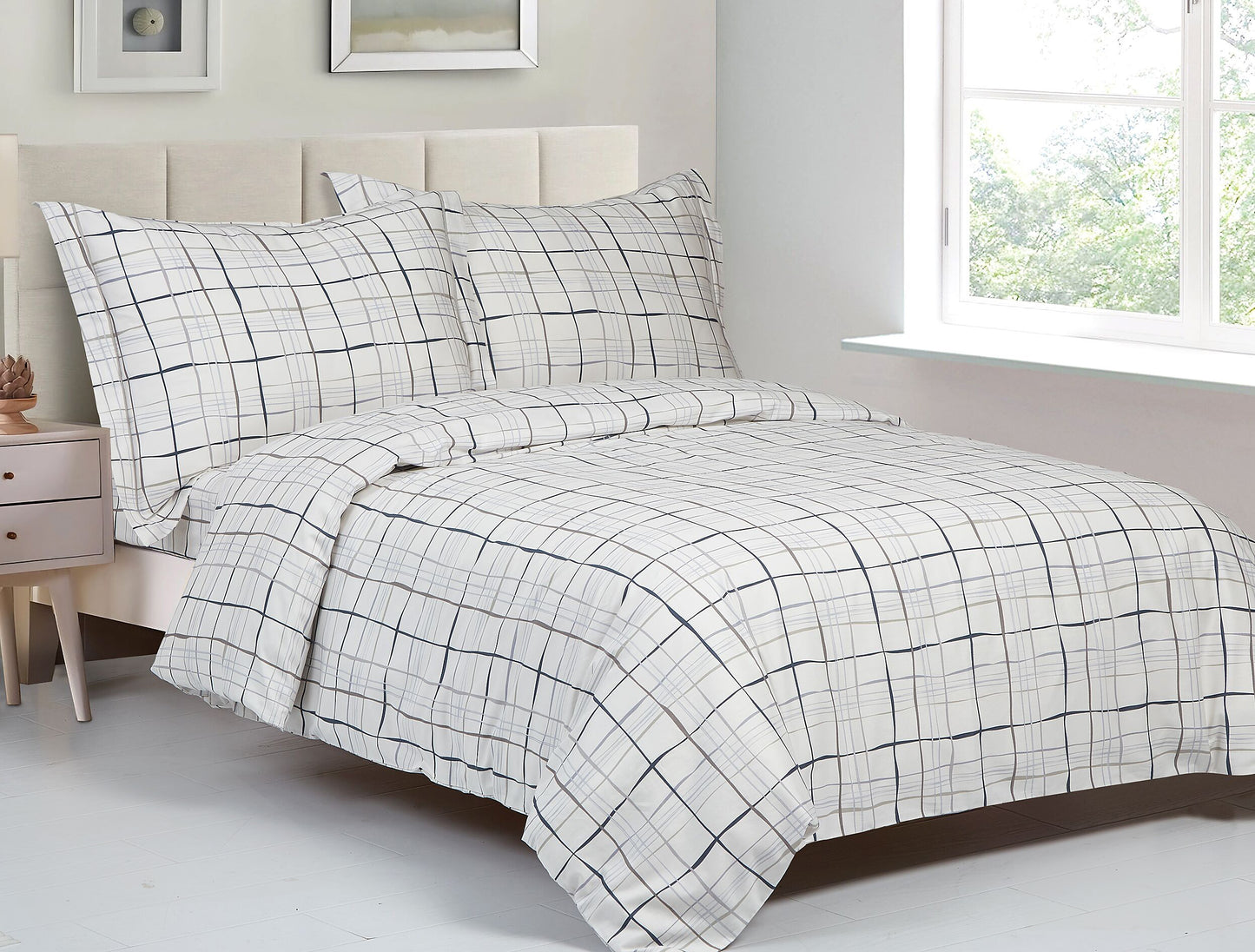 Violet Linen French Hexagon Plaid Pattern Bedding Duvet Cover Set