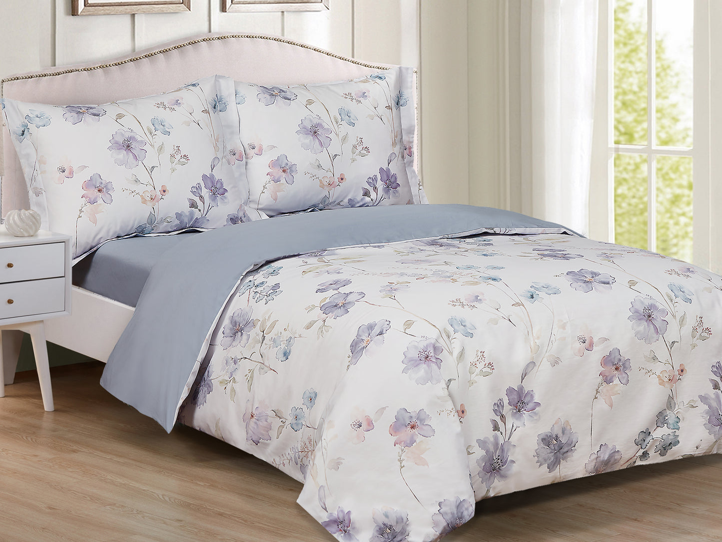 Violet Linen French Lavender Rose Wildflower Pattern Bedding Duvet Cover Set