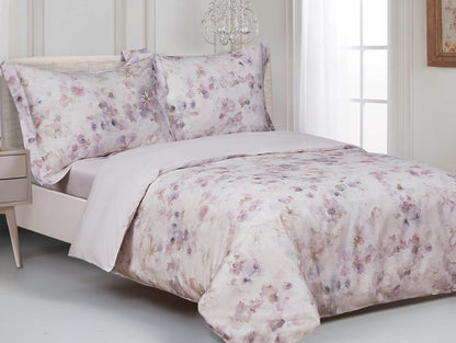Royalty Pink Breezy Flower cream duvet cover set, styled on bed
