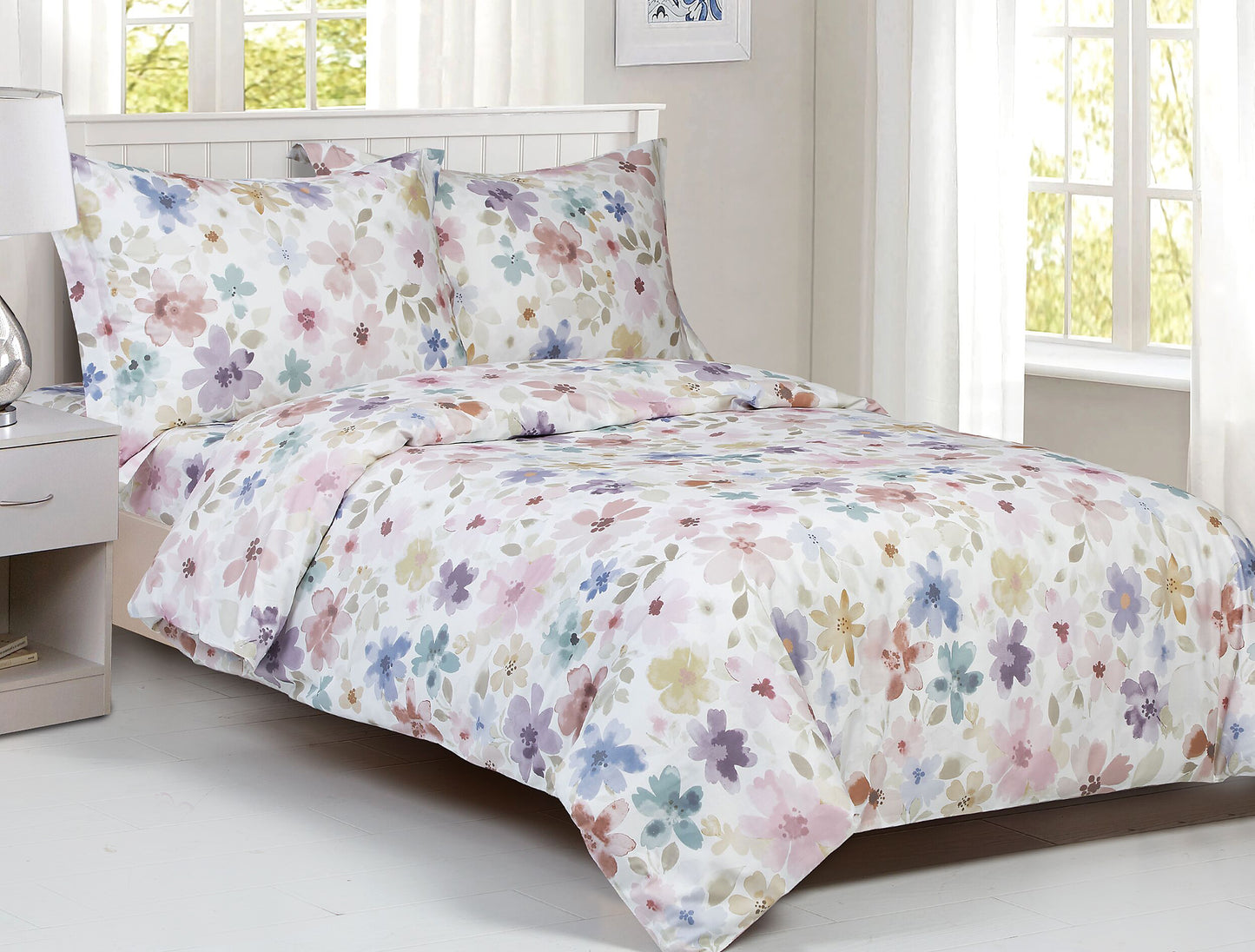 Violet Linen French Vintage Daisy Wildflower Pattern Bedding Duvet Cover Set