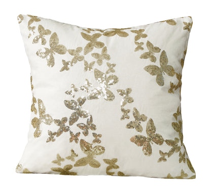 Violet Linen Butterfly Pattern Decorative Accent Throw Pillow Cover