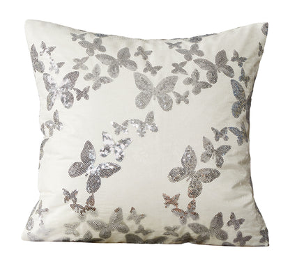Violet Linen Butterfly Pattern Decorative Accent Throw Pillow