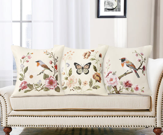 Violet Linen Aviary Geometric Floral Pattern Decorative Accent Throw Pillow