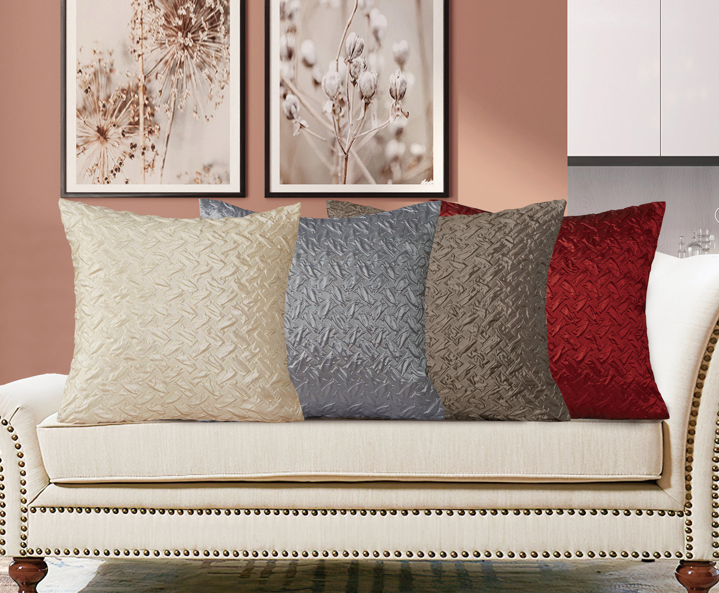 Violet Linen Silky Pleated Pattern Decorative Accent Throw Pillow