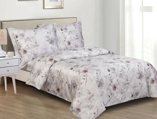 Violet Linen French Orchid Floral Pattern Bedding Duvet Cover Set