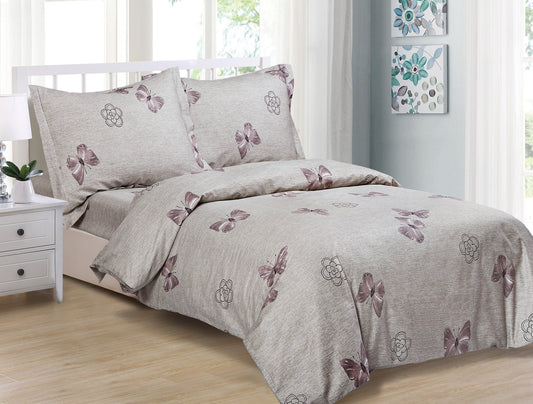 Violet Linen French Soft Waves Scattered Butterfly Pattern Bedding Duvet Cover Set