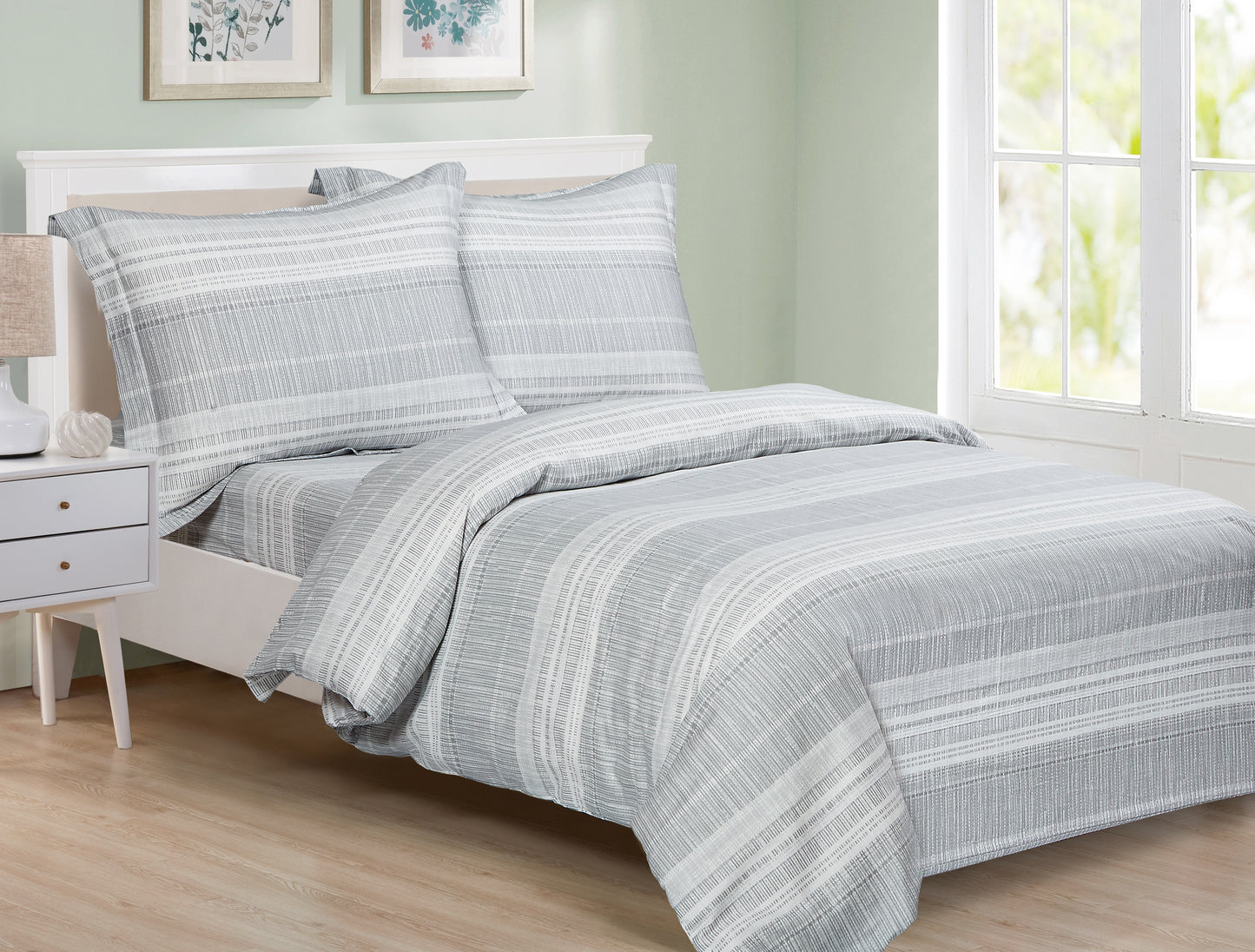 Violet Linen French Exquisite Stripes Pattern Bedding Duvet Cover Set