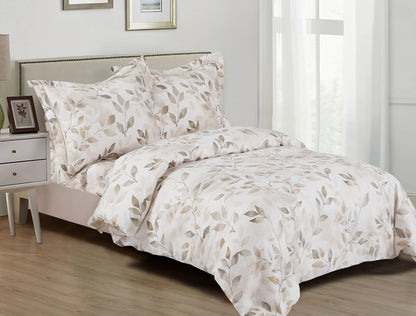 Violet Linen French Mosaic Neutral Botanical Leaf Pattern Bedding Duvet Cover Set