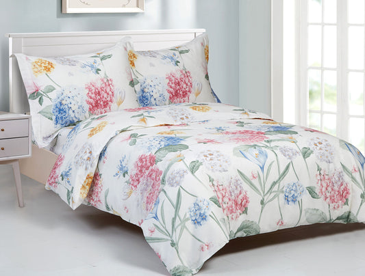 Violet Linen French Pink Hydrangea Floral Pattern Bedding Duvet Cover Set