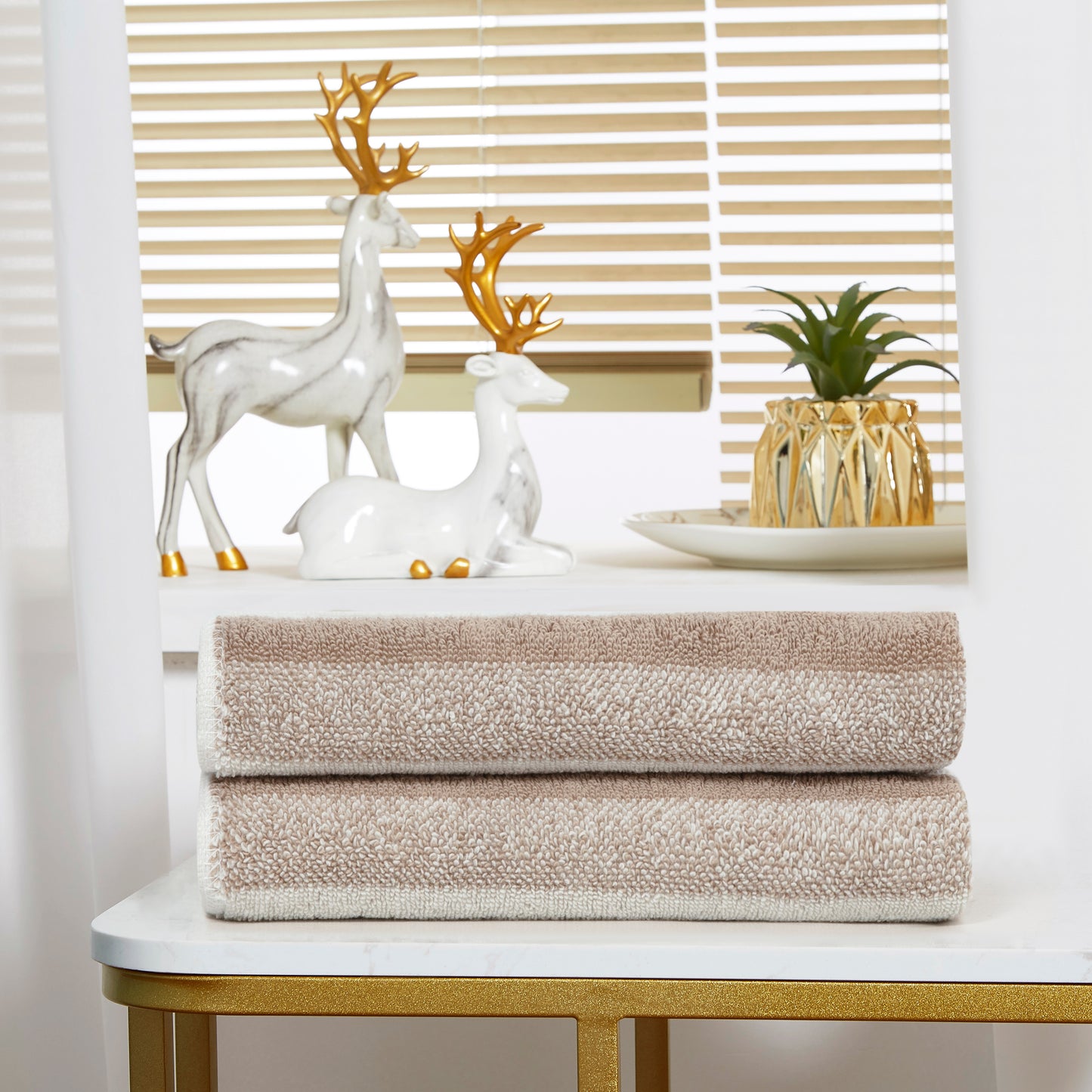 Violet Linen Majestic Stripe Pattern Hand Towels Set of Two