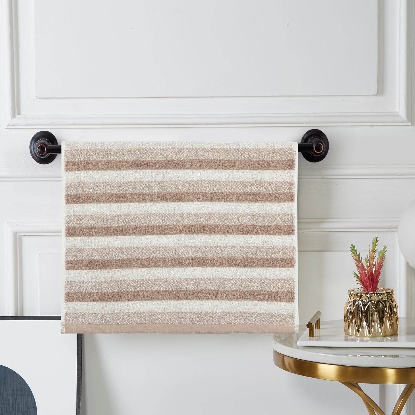 Violet Linen Majestic Stripe Pattern Hand Towels Set of Two