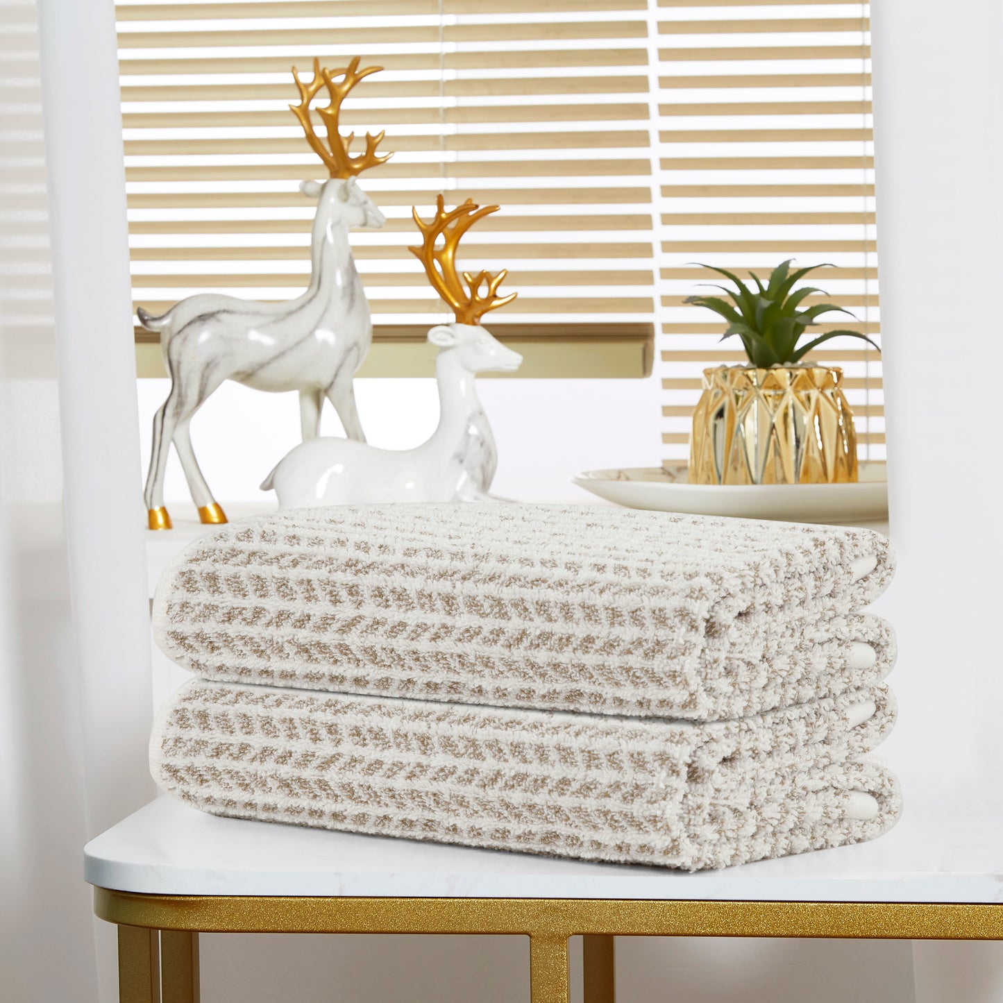 Violet Linen Versailles Herringbone Chevron Leaf Pattern Hand Towels Set of Two