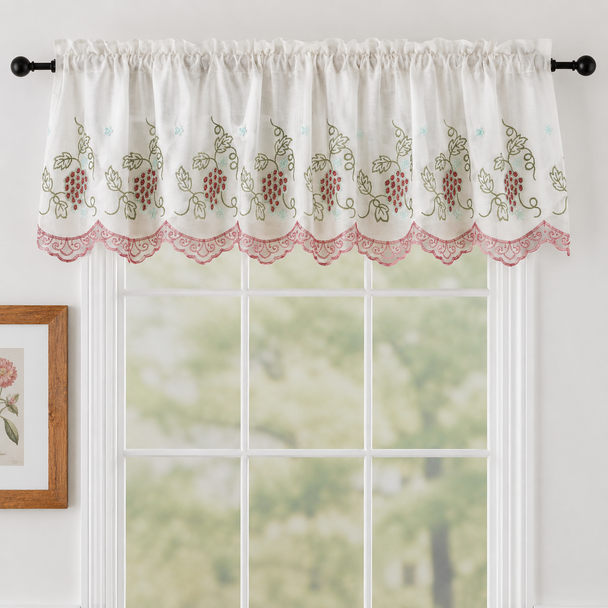 Violet Linen Cabernet Vinyard Grapes Pattern Decorative Window Treatment Rod Pocket Curtain Straight Valance