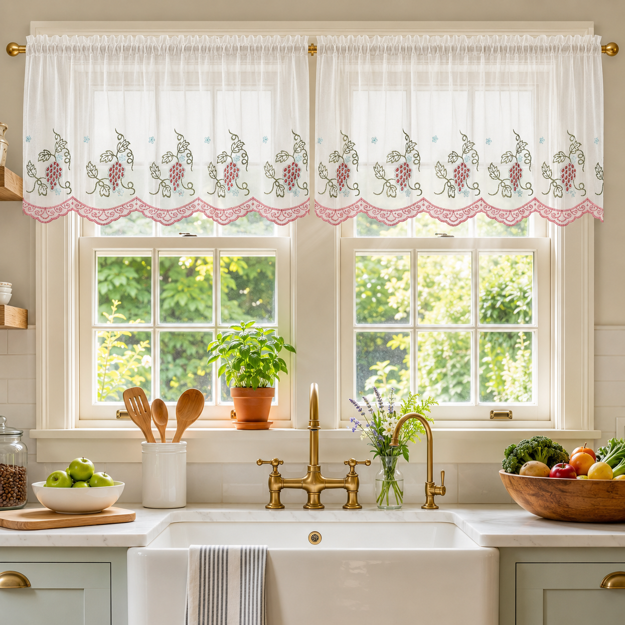 Violet Linen Cabernet Vinyard Grapes Pattern Decorative Window Treatment Rod Pocket Curtain Straight Valance