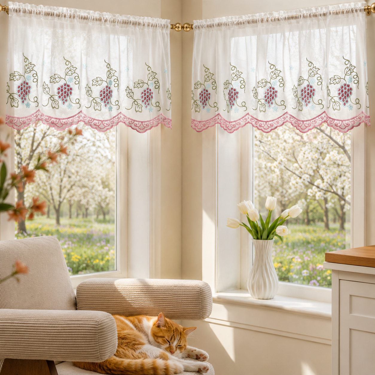 Violet Linen Cabernet Vinyard Grapes Pattern Decorative Window Treatment Rod Pocket Curtain Straight Valance