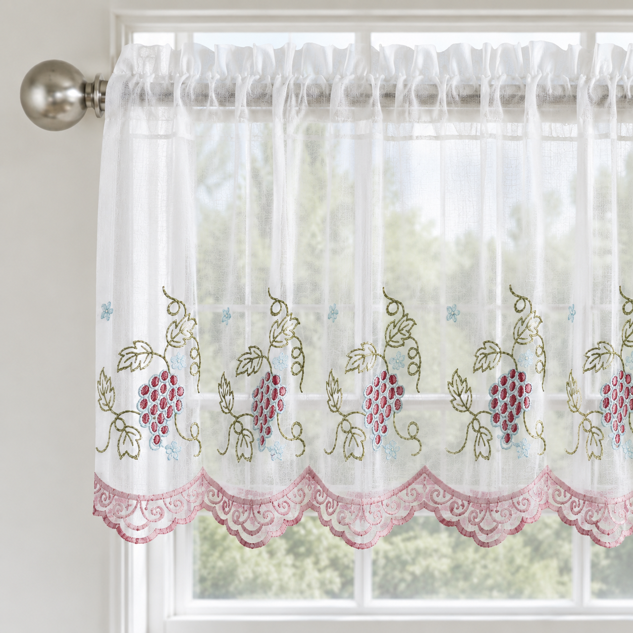Violet Linen Cabernet Vinyard Grapes Pattern Decorative Window Treatment Rod Pocket Curtain Straight Valance