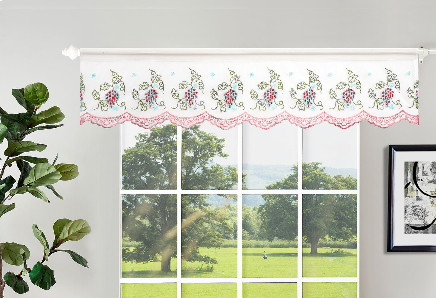 Violet Linen Cabernet Vinyard Grapes Pattern Decorative Window Treatment Rod Pocket Curtain Straight Valance