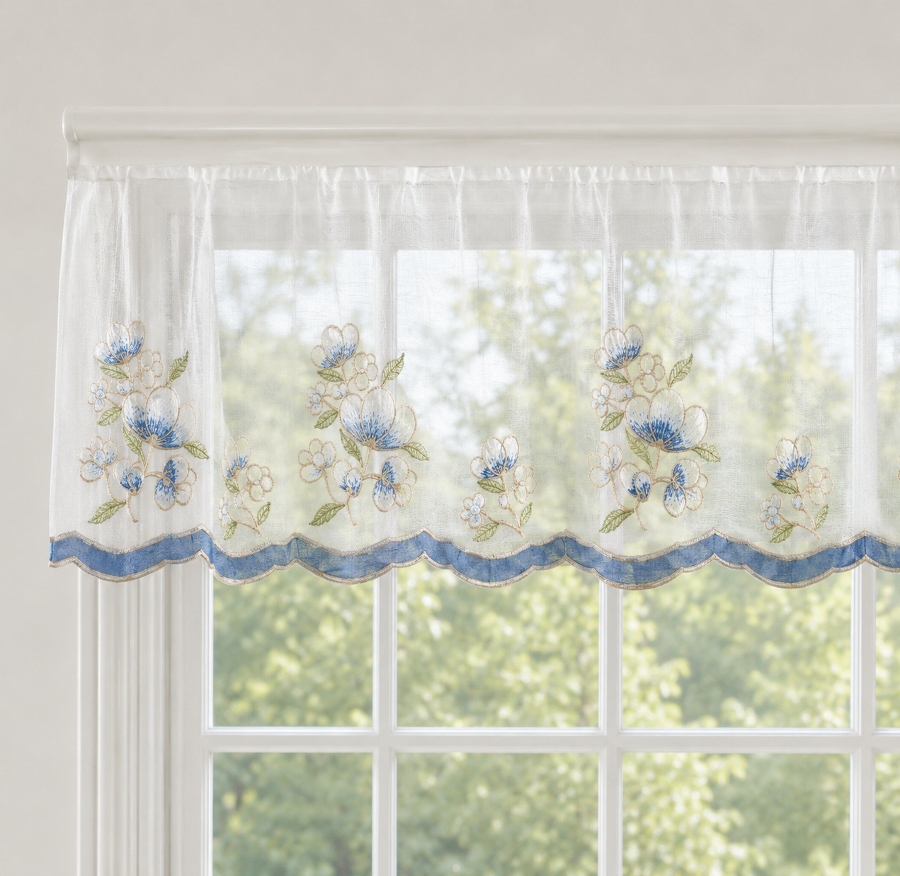 Violet Linen Orchid Blue Floral Pttern Decorative Window Treatment Rod Pocket Curtain Straight Valance