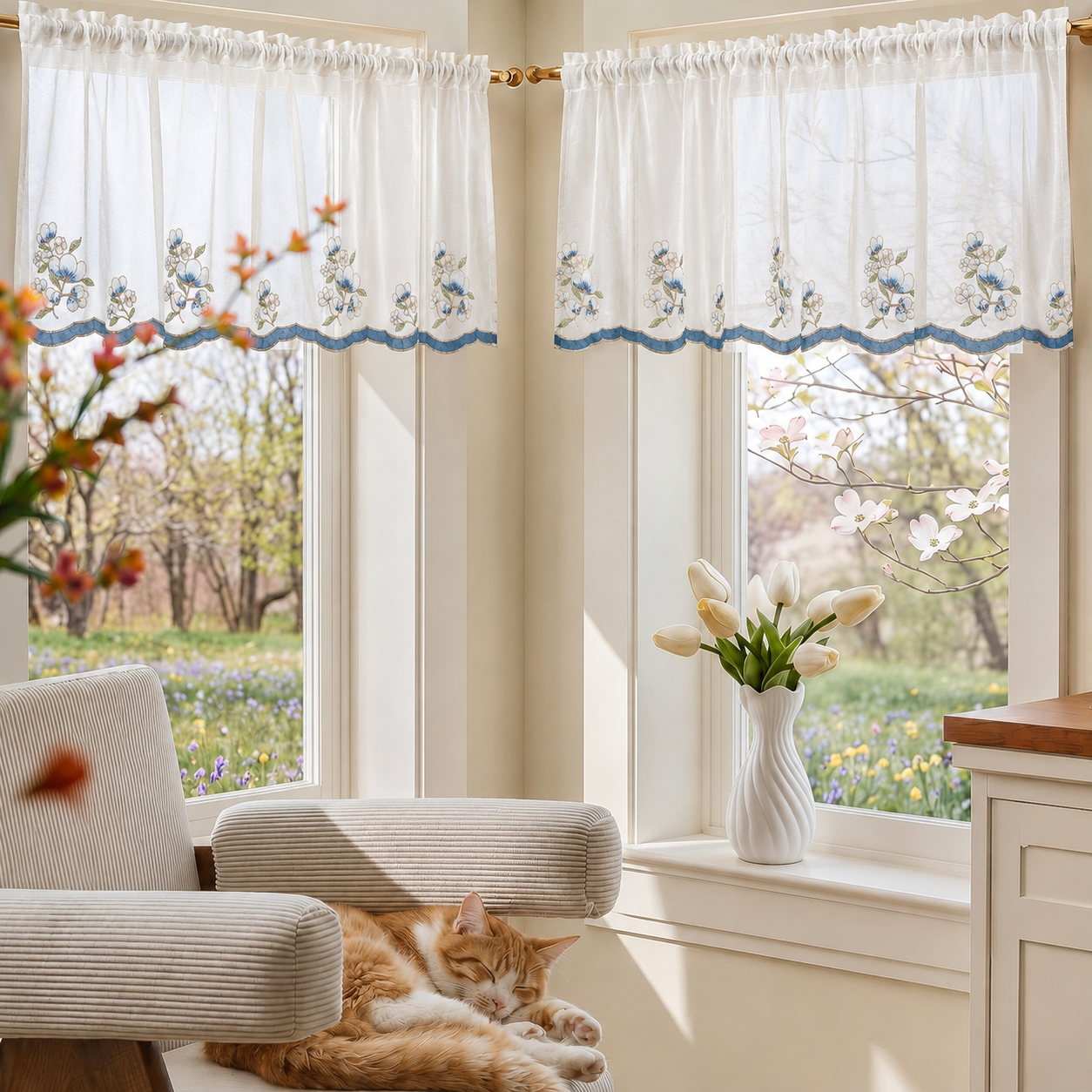 Violet Linen Orchid Blue Floral Pttern Decorative Window Treatment Rod Pocket Curtain Straight Valance