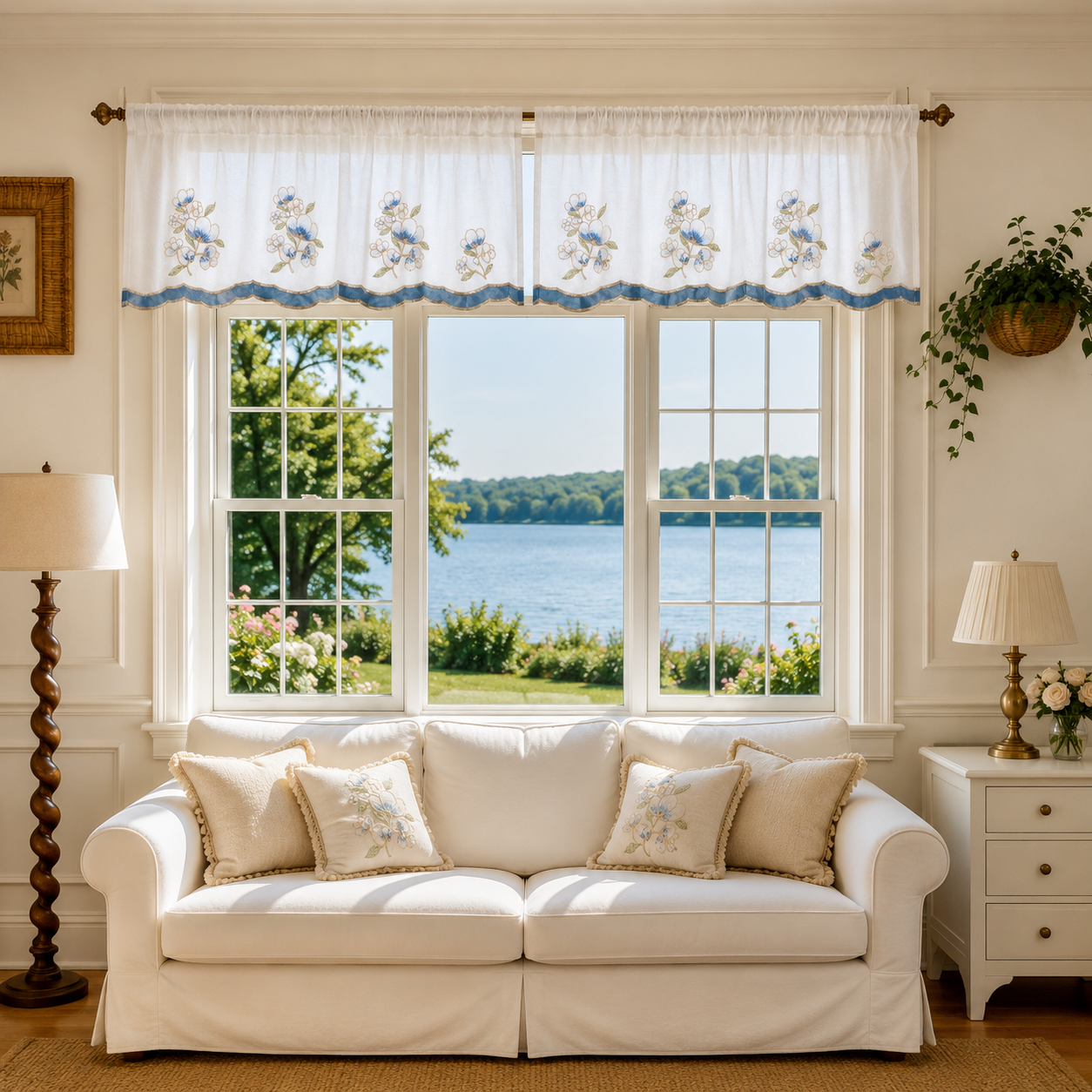 Violet Linen Orchid Blue Floral Pttern Decorative Window Treatment Rod Pocket Curtain Straight Valance