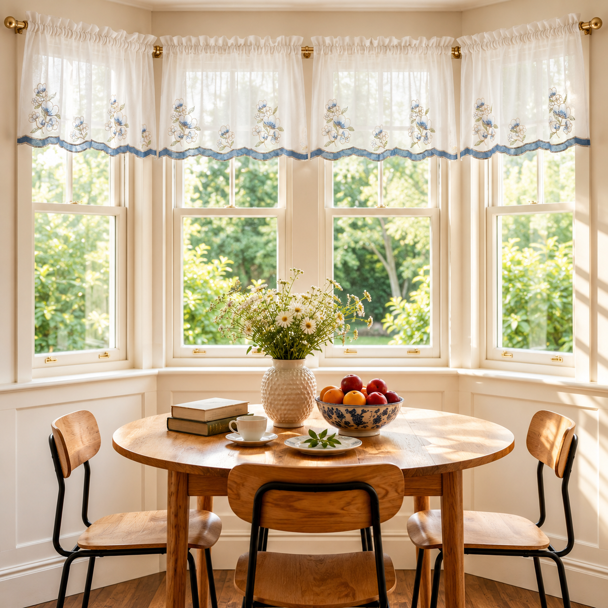 Violet Linen Orchid Blue Floral Pttern Decorative Window Treatment Rod Pocket Curtain Straight Valance