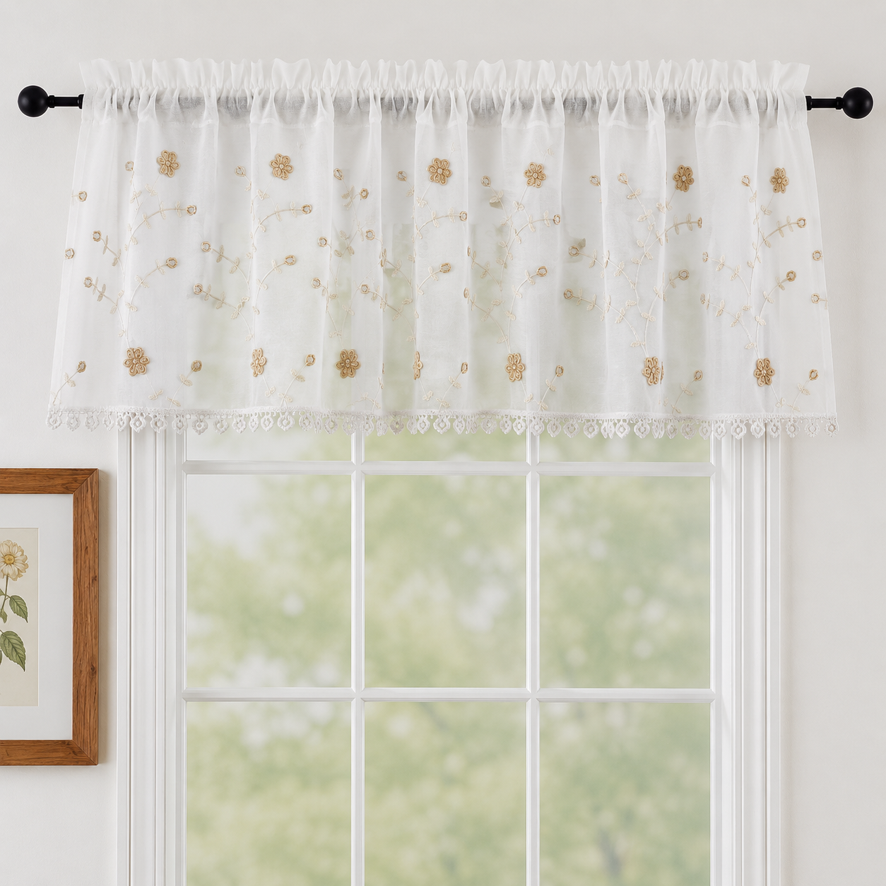 Violet Linen Royal Floral Vines Blossom Pattern Decorative Window Treatment Rod Pocket Curtain Straight Valance