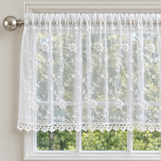 Violet Linen Royal Floral Vines Blossom Pattern Decorative Window Treatment Rod Pocket Curtain Straight Valance