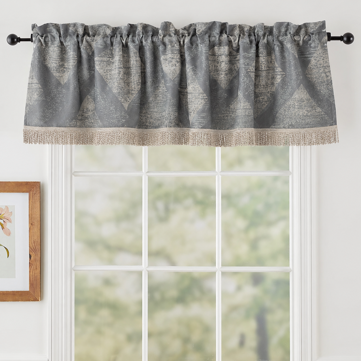 Violet Linen Pacifica Geometric Pattern Decorative Window Treatment Rod Pocket Curtain Straight Valance