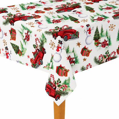 Seasonal Xmas Christmas Holiday European Attraction Frosty Delights Snowman Trucks Pattern Tablecloths
