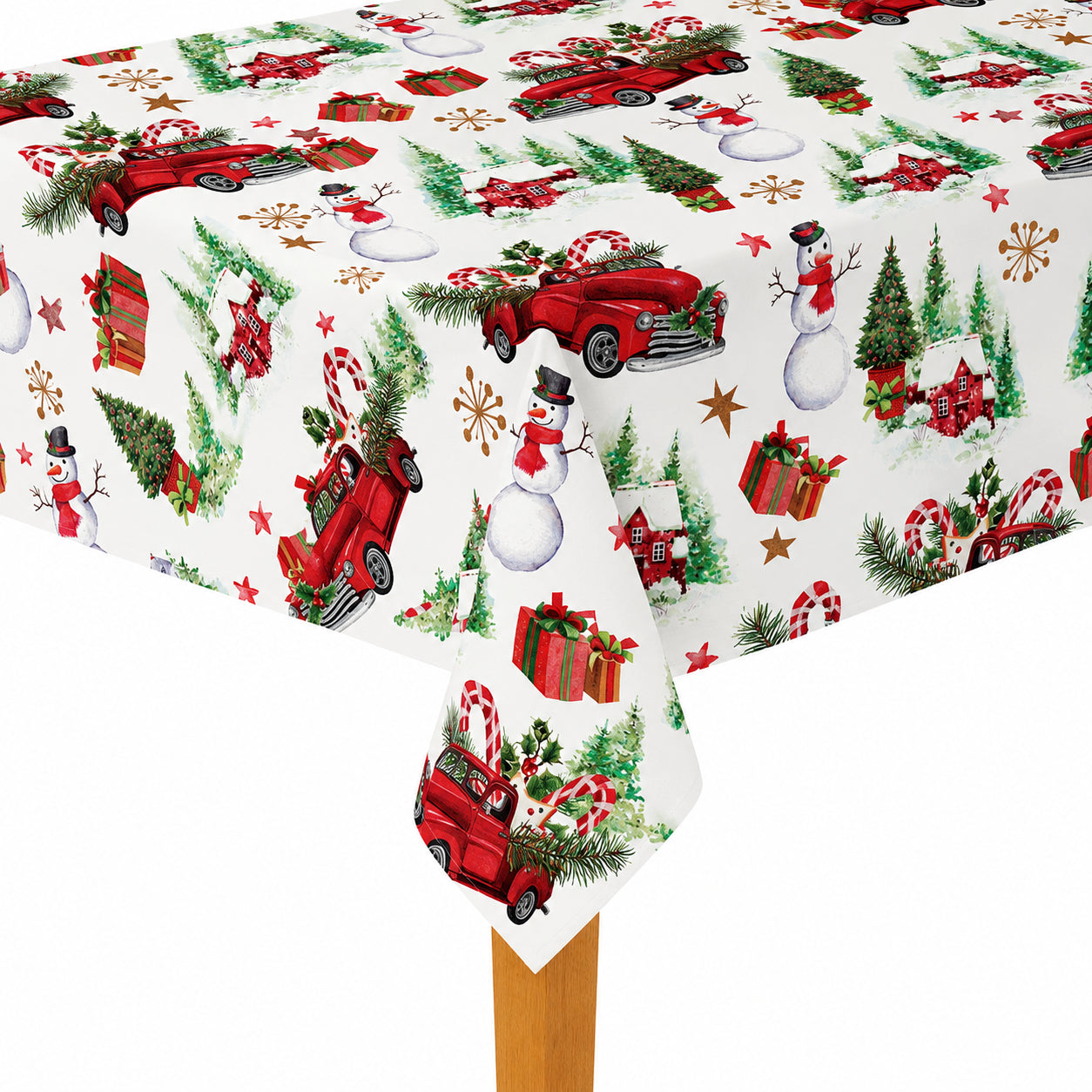 Seasonal Xmas Christmas Holiday European Attraction Frosty Delights Snowman Trucks Pattern Tablecloths
