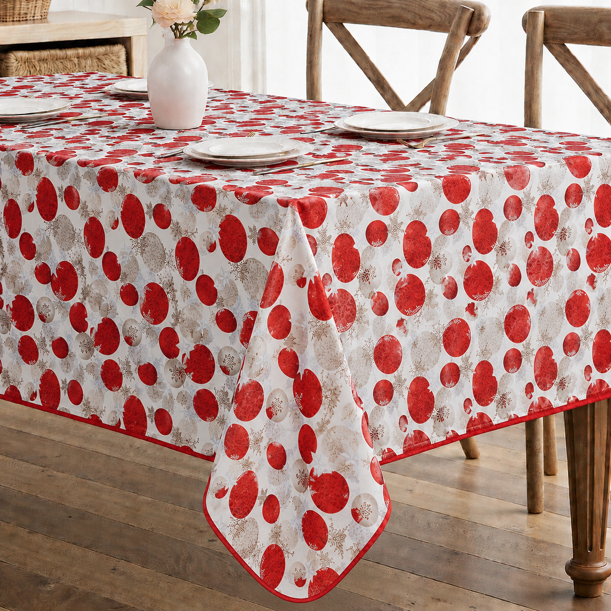 Violet Linen European Seasonal Xmas Christmas Holiday Circular Pattern Tablecloths
