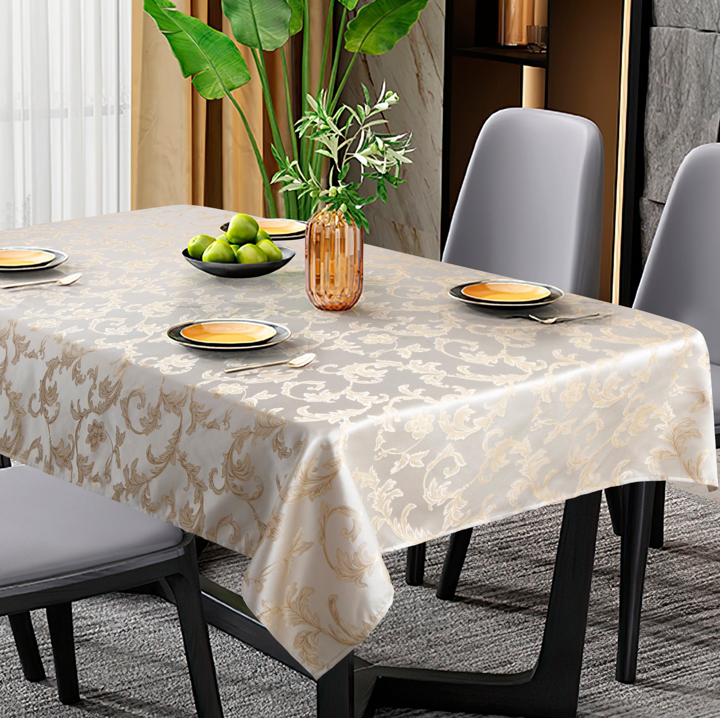 Violet Linen Scroll Floral Pattern Tablecloths