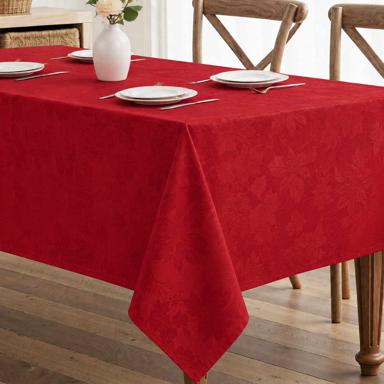 Violet Linen Seasonal Xmas Christmas Holiday Fleur Delis Poinsettia Leaf Pattern Tablecloths