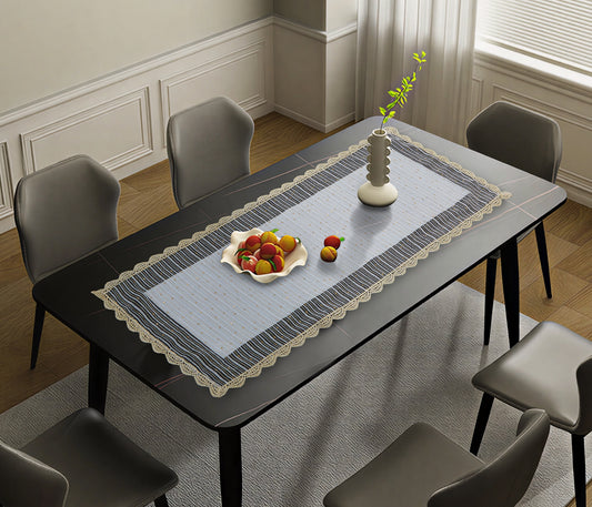 Violet Linen Crown Vintage Rustic Stripe Pattern Decorative Table Runner