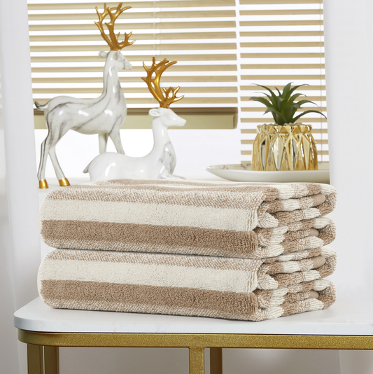 Taupe majestic stripe hand towels, set of two