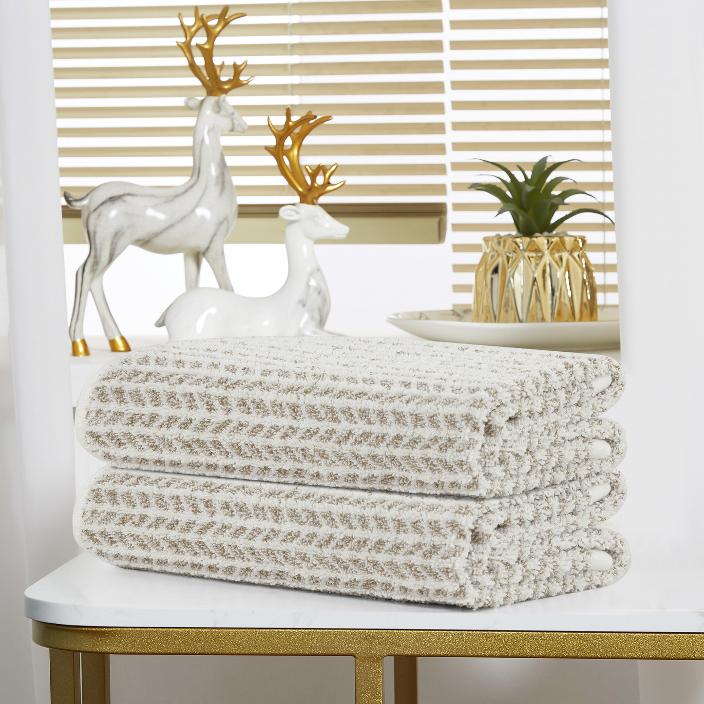 Violet Linen Versailles Herringbone Chevron Leaf Pattern Hand Towels Set of Two