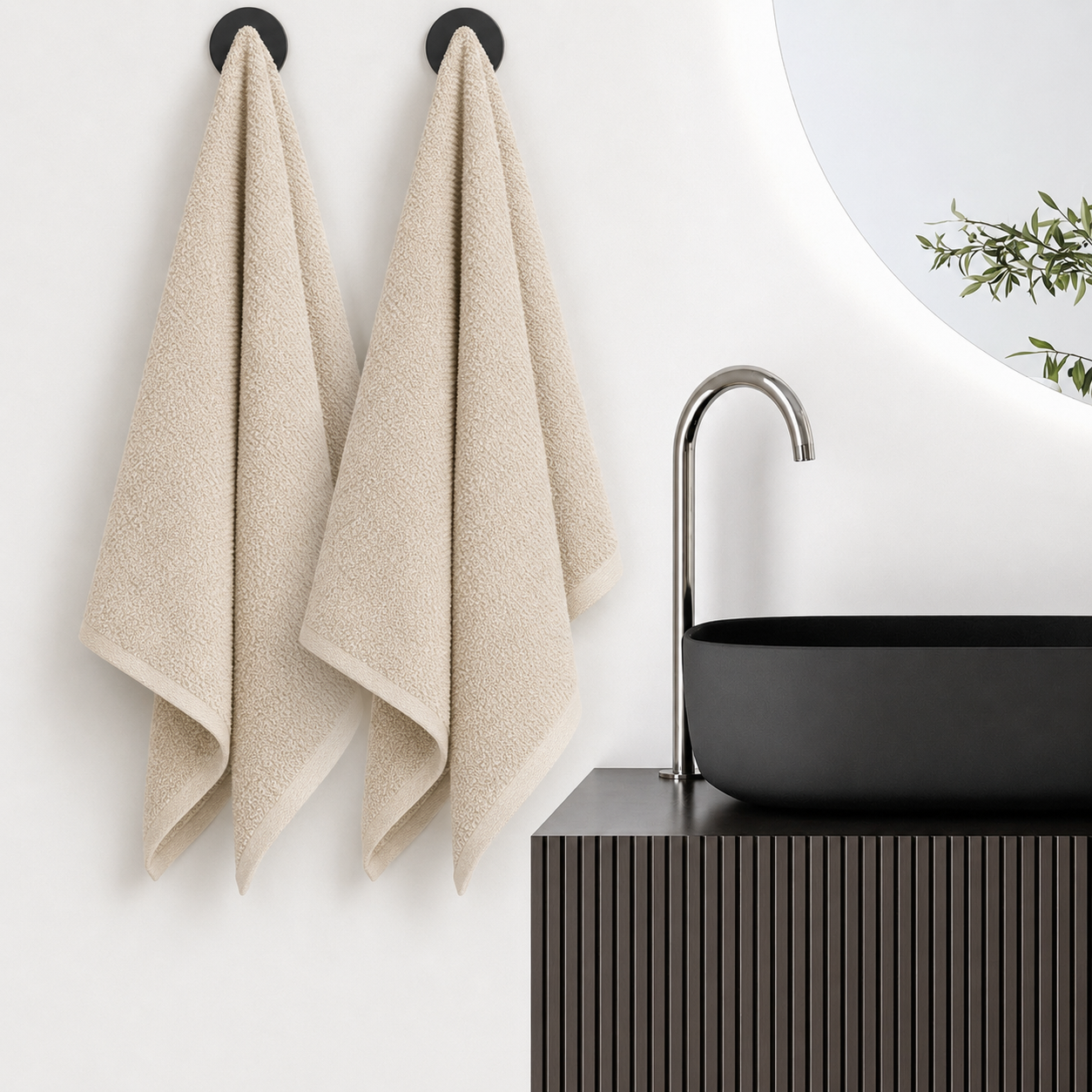 Violet Linen Exquisite Squisita Champagne Plush Terry Pattern Hand Towels Set of Two
