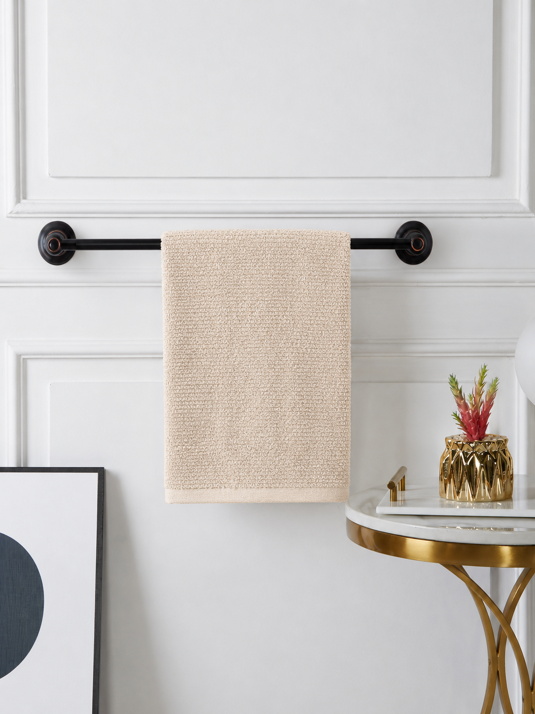 Violet Linen Exquisite Squisita Champagne Plush Terry Pattern Hand Towels Set of Two