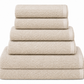 Violet Linen Exquisite Squisita Champagne Plush Terry Pattern 6 Piece Towel Set, 2 Bath Towels 2 Hand Towels 2 Bath Towel Sheets