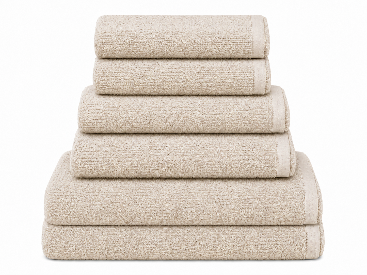 Violet Linen Exquisite Squisita Champagne Plush Terry Pattern 6 Piece Towel Set, 2 Bath Towels 2 Hand Towels 2 Bath Towel Sheets