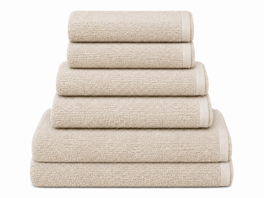 Violet Linen Exquisite Squisita Champagne Plush Terry Pattern 6 Piece Towel Set, 2 Bath Towels 2 Hand Towels 2 Bath Towel Sheets