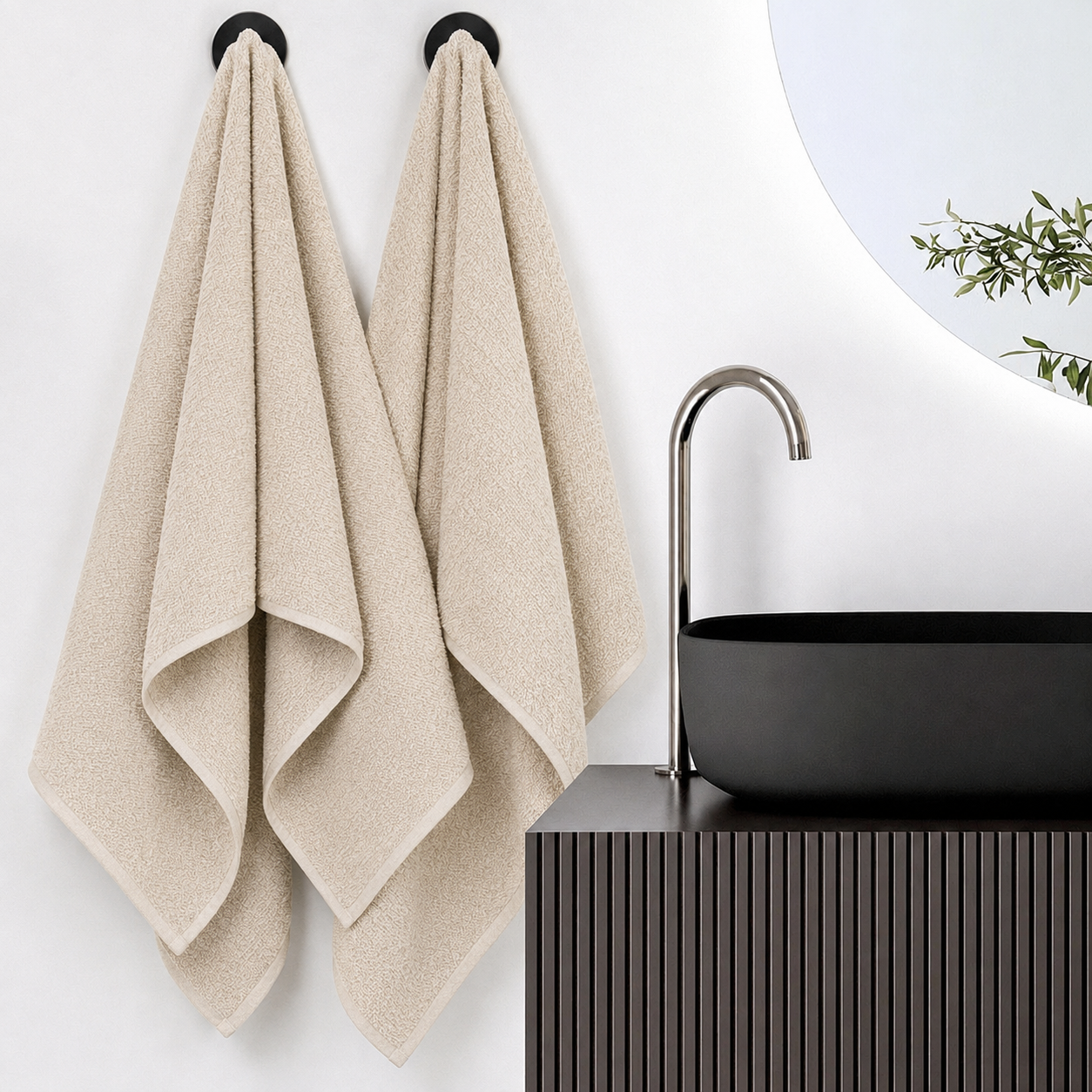 Violet Linen Exquisite Squisita Champagne Plush Terry Pattern Bath Towel Sheets Set of Two