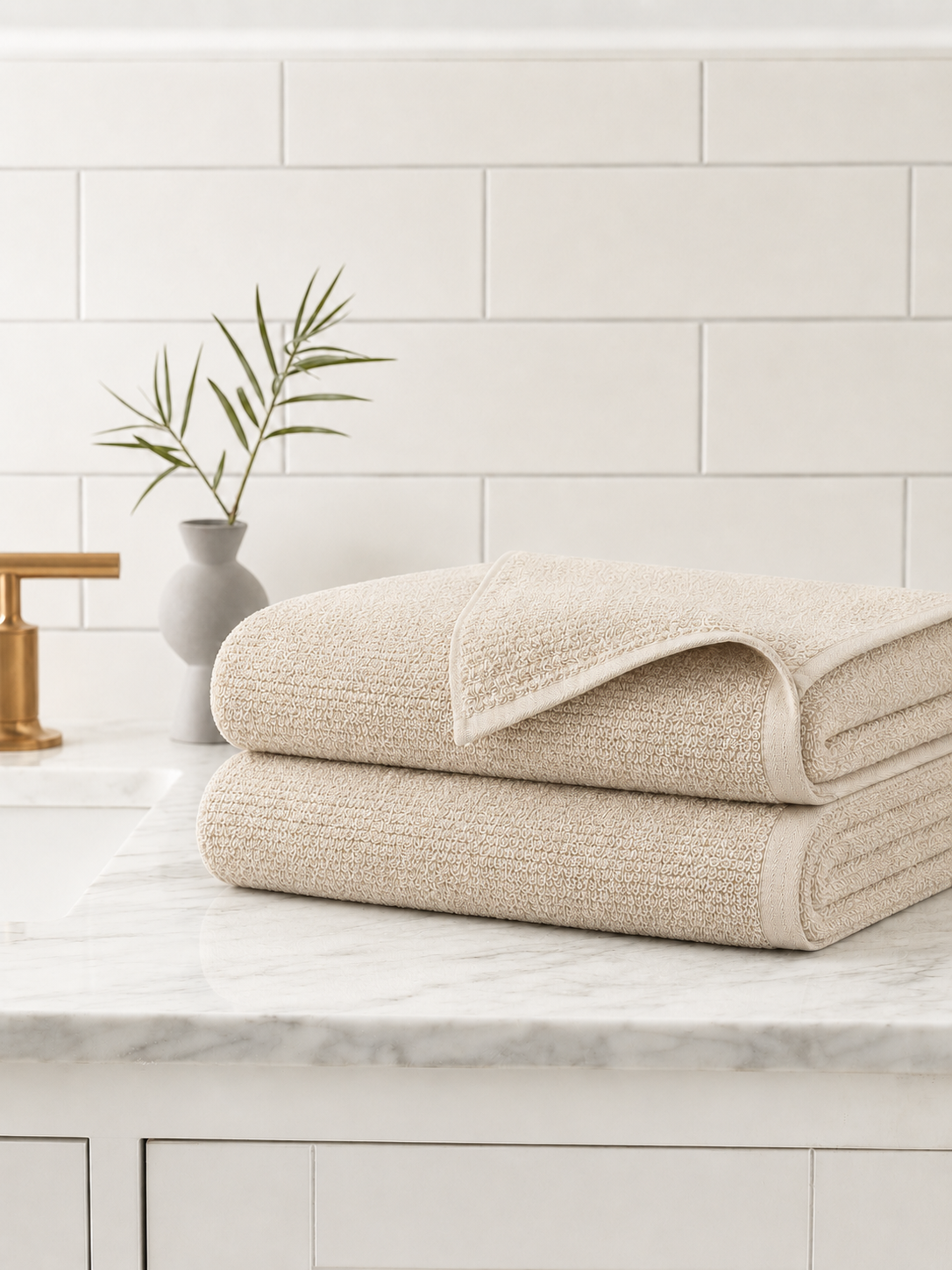 Violet Linen Exquisite Squisita Champagne Plush Terry Pattern Bath Towel Sheets Set of Two